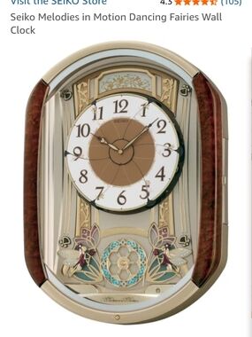 Seiko Melodies in Motion Dancing Fairies Wall Clock — Gold and Brown 12 Melodies